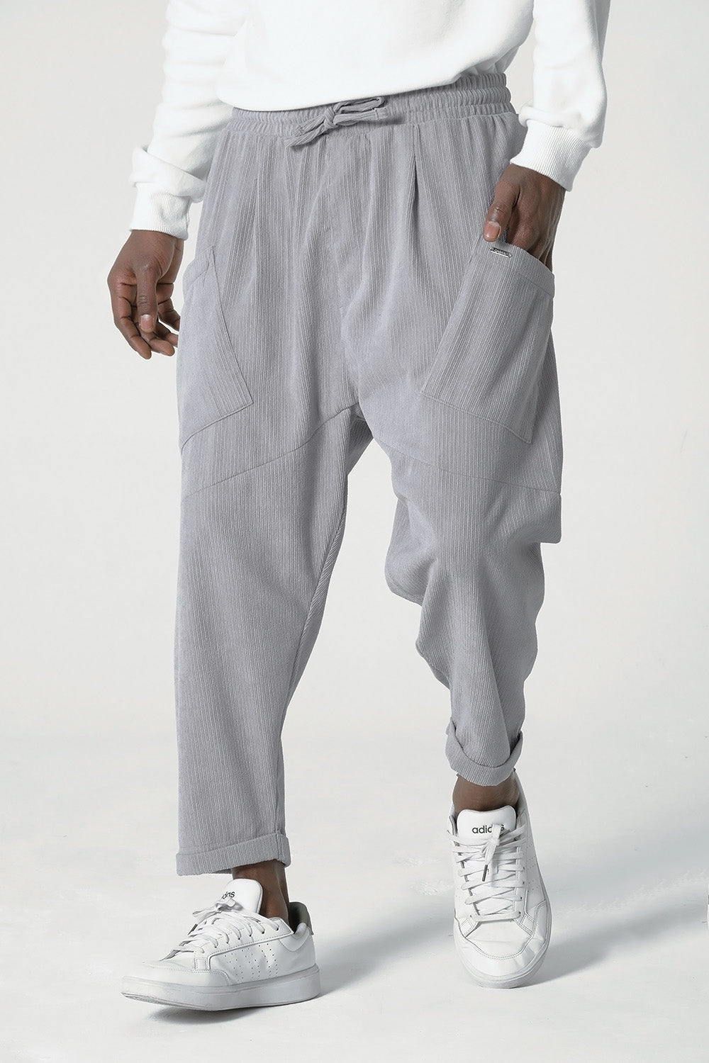 QL Sarouel Design Kadife en Gris Clair