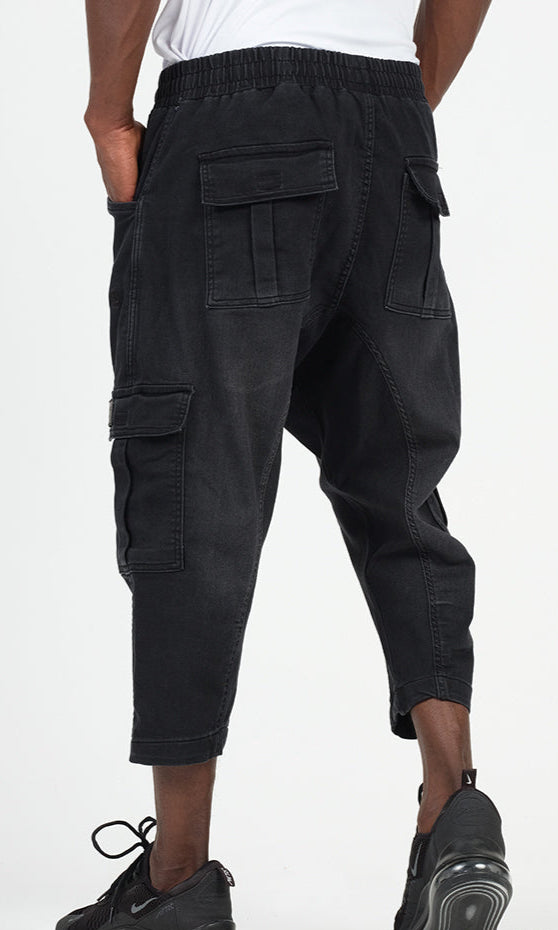  QL Pantacourt Cargo Jeans in Black - QABA'IL,