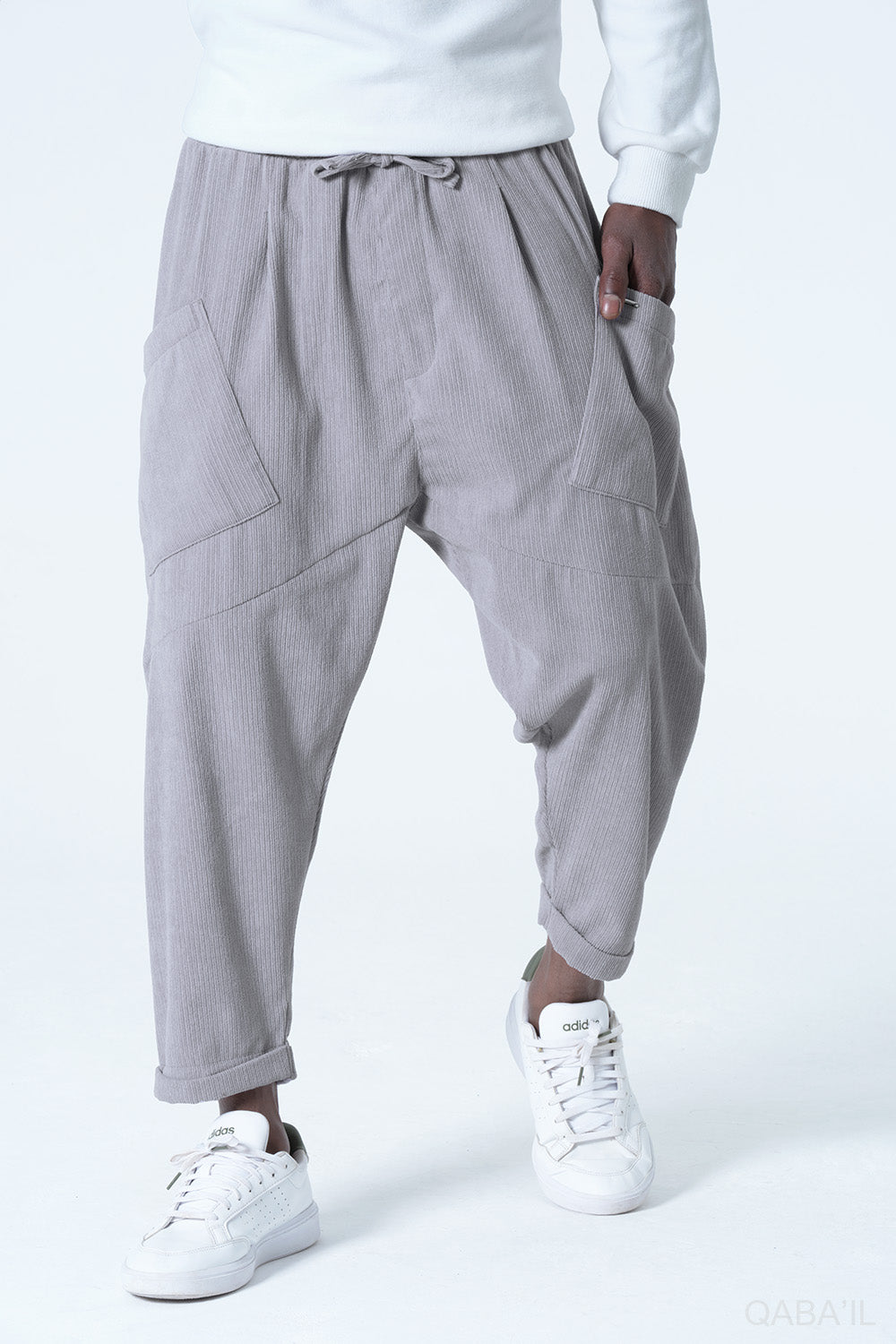 QL Sarouel Design Kadife en Gris Clair