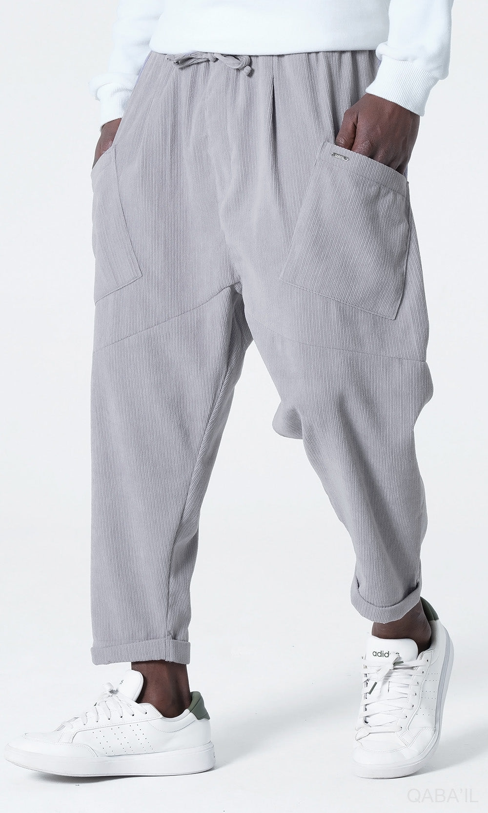 QL Sarouel Design Kadife en Gris Clair