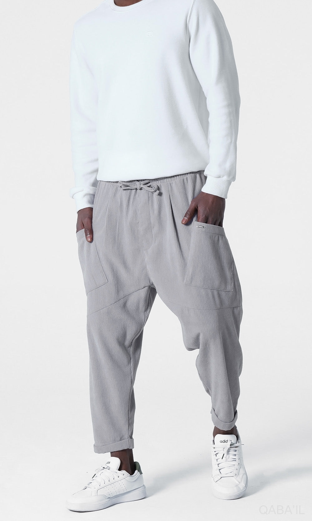 QL Sarouel Design Kadife en Gris Clair