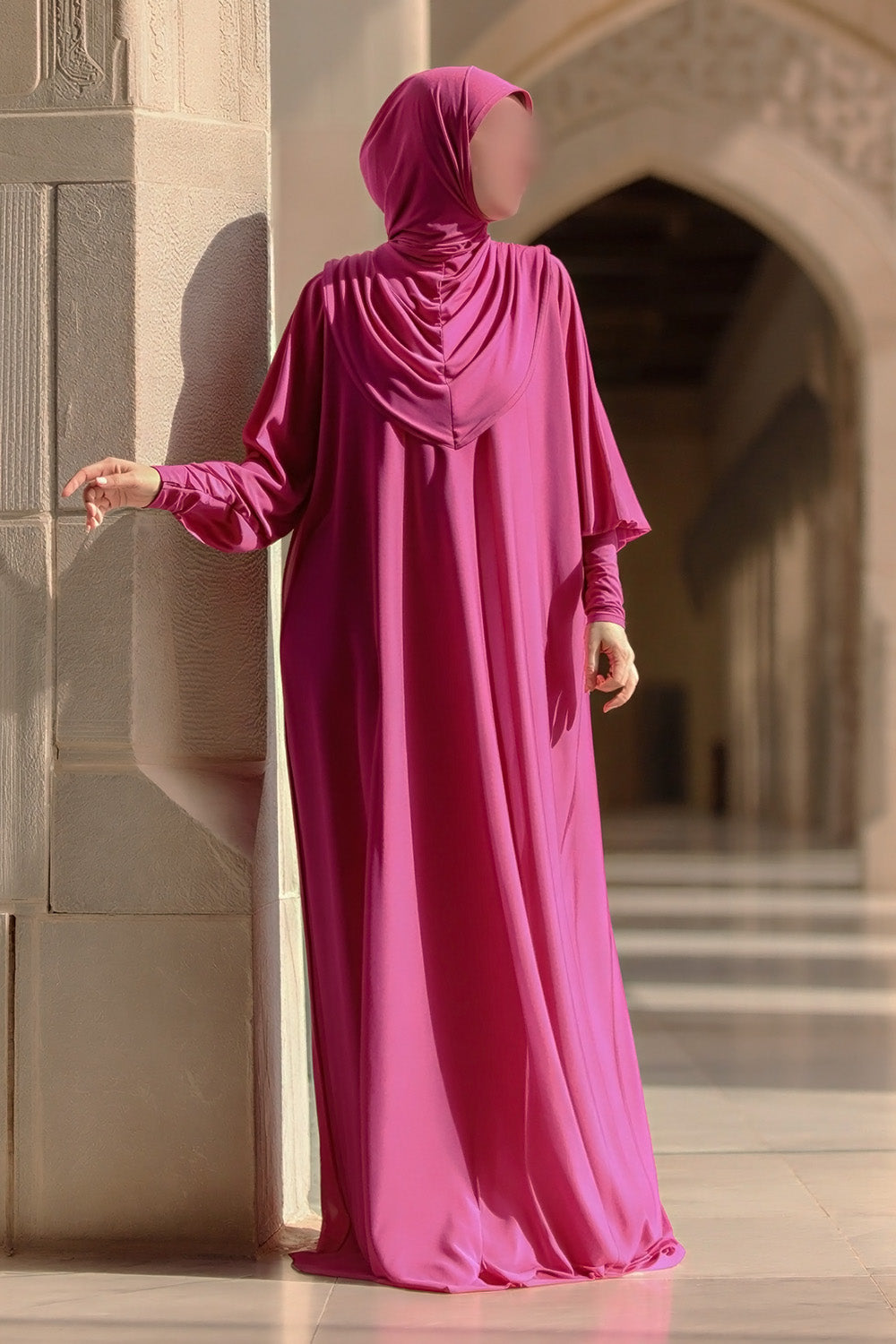Abaya SB AS016 à manches chauve-souris décontractées et hijab intégré, couleur baie